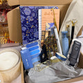 Royal Midnight Exclusive Bundle — a curated bookish gift box with navy floral journal, book review card, pens, highlighters, washi tape, candle, and more